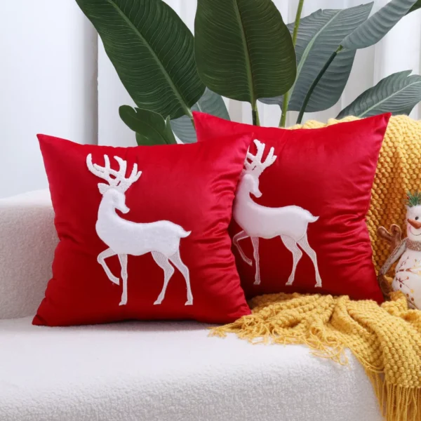 Festive Christmas Patchwork Embroidered Velvet Cushion Cover - Image 2