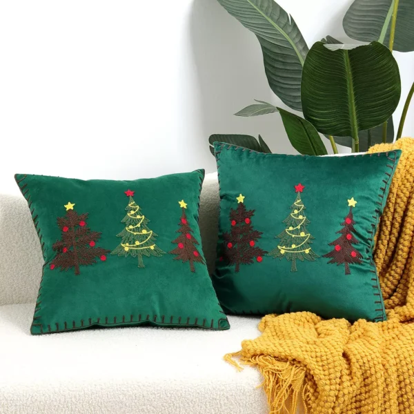 Festive Christmas Patchwork Embroidered Velvet Cushion Cover - Image 3