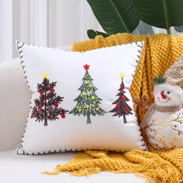 Festive Christmas Patchwork Embroidered Velvet Cushion Cover - Image 4