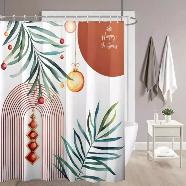 Geometric Red and Green Plant Leaf Shower Curtain - Image 2