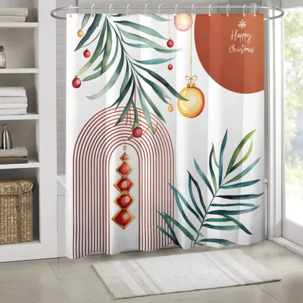 Geometric Red and Green Plant Leaf Shower Curtain - Image 3