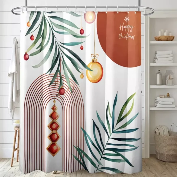Geometric Red and Green Plant Leaf Shower Curtain - Image 4