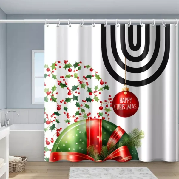 Geometric Red and Green Plant Leaf Shower Curtain - Image 5