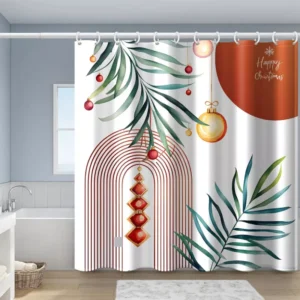 Geometric Red and Green Plant Leaf Shower Curtain
