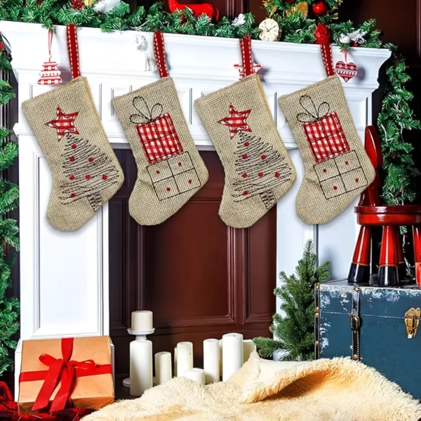 Retro Burlap Christmas Stocking - Image 4