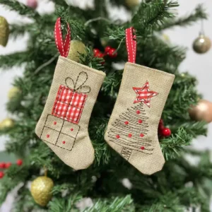 Retro Burlap Christmas Stocking