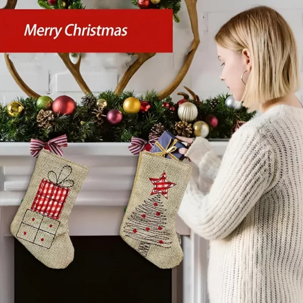 Retro Burlap Christmas Stocking - Image 2