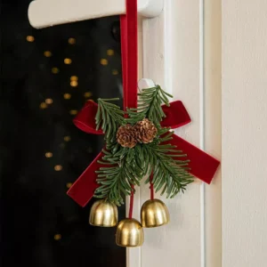 Elegant Christmas Velvet Bow Door Handle Hanging with Pinecone Bell Ornaments