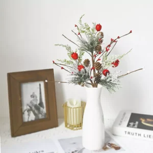 Festive Christmas Pine Cone and Red Berry Branches