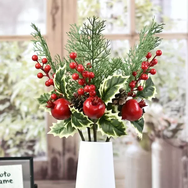 Festive 3-Piece Artificial Red Berry & Pomegranate Christmas Ornament - Image 3