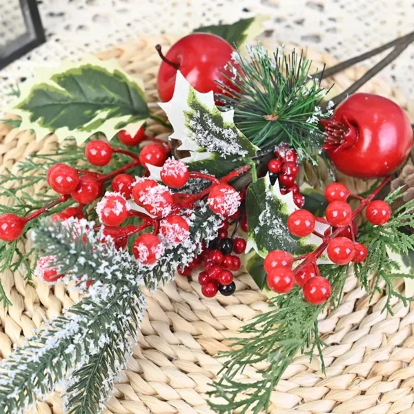 Festive 3-Piece Artificial Red Berry & Pomegranate Christmas Ornament - Image 4
