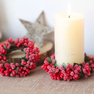 Elegant Berry Wreath Candle Rings for Holiday Table Décor and Special Occasions