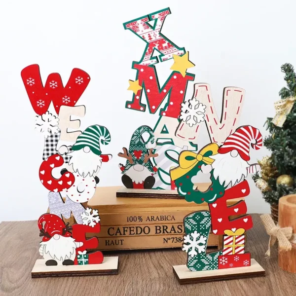 Colorful Wooden Christmas Faceless Gnome Ornaments - Image 2