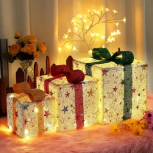 Illuminated Elk Star Gift Box Light for Merry Christmas Decor