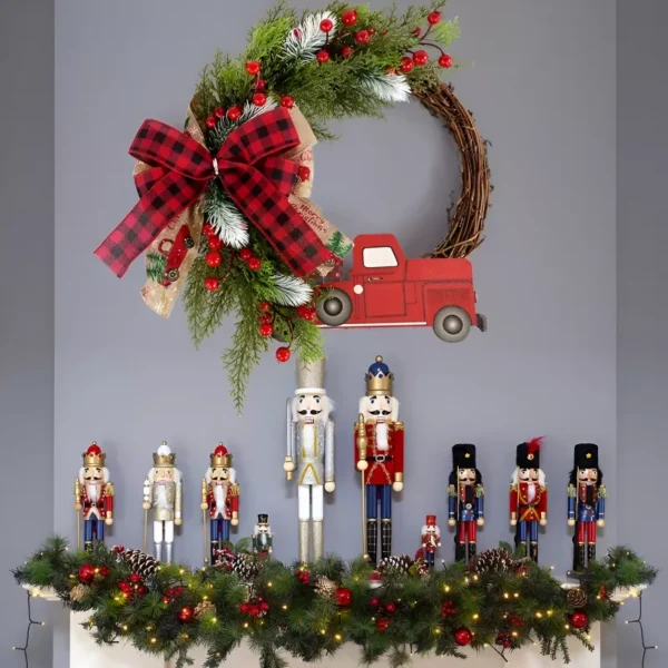 Charming Christmas Wreath Garland with Wooden Truck & Red Berries - Image 4