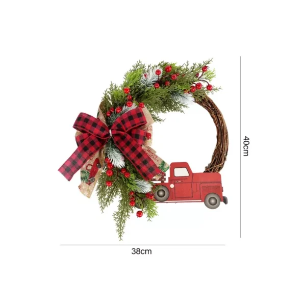 Charming Christmas Wreath Garland with Wooden Truck & Red Berries - Image 6