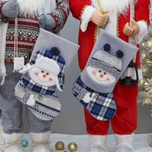 Large Christmas Hanging Socks with Cute Snowman and Kids Design