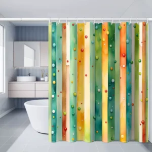 Colorful Vertical Striped Christmas Tree Ball Shower Curtain