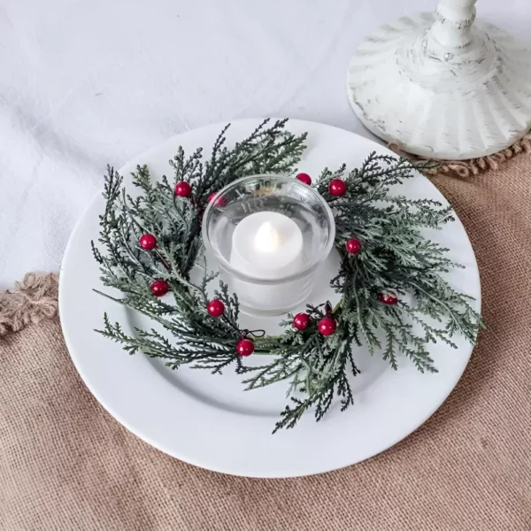 Pine Needle Christmas Candle Ring Wreath - Image 4