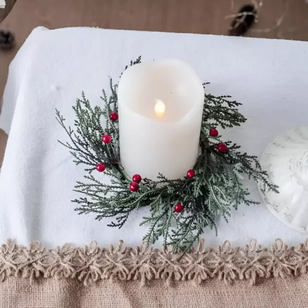 Pine Needle Christmas Candle Ring Wreath - Image 3