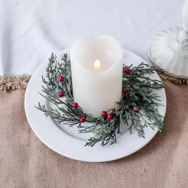 Pine Needle Christmas Candle Ring Wreath - Image 2