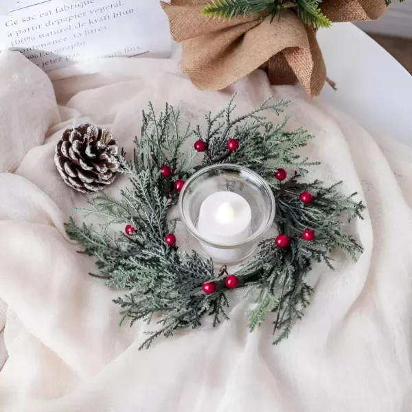 Pine Needle Christmas Candle Ring Wreath - Image 5