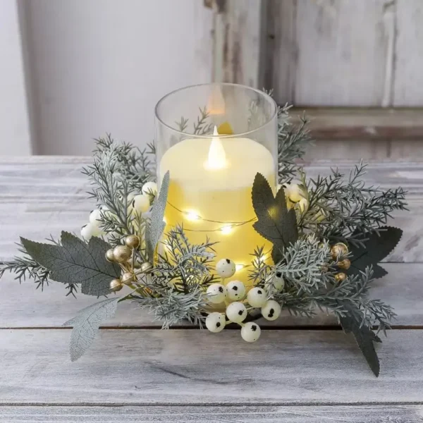 Christmas Berry & Leaf Candle Wreath