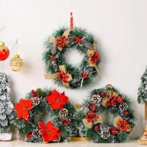 Christmas Wreath with Pinecone and Berry Decorations