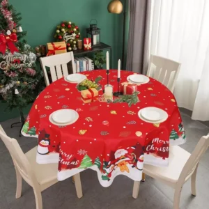 Festive 60-Inch Round Christmas Tablecloth