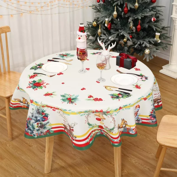 Festive 60-Inch Round Christmas Tablecloth - Image 5
