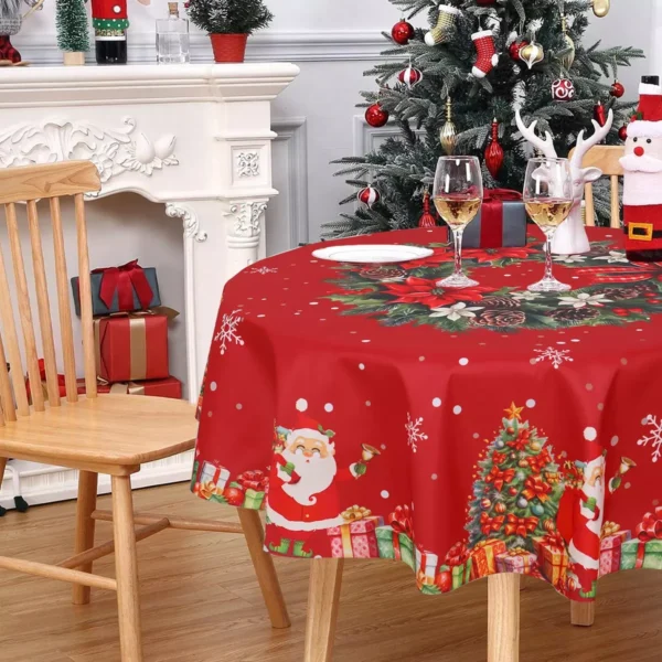 Festive 60-Inch Round Christmas Tablecloth - Image 4