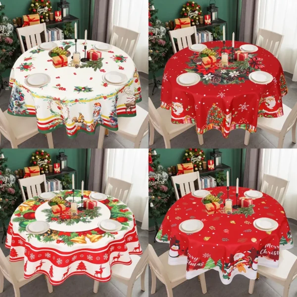 Festive 60-Inch Round Christmas Tablecloth - Image 3
