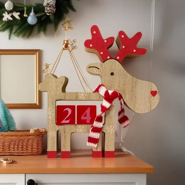 Christmas Wooden Countdown Calendar with Elk Design - Image 4