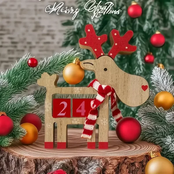 Christmas Wooden Countdown Calendar with Elk Design - Image 3