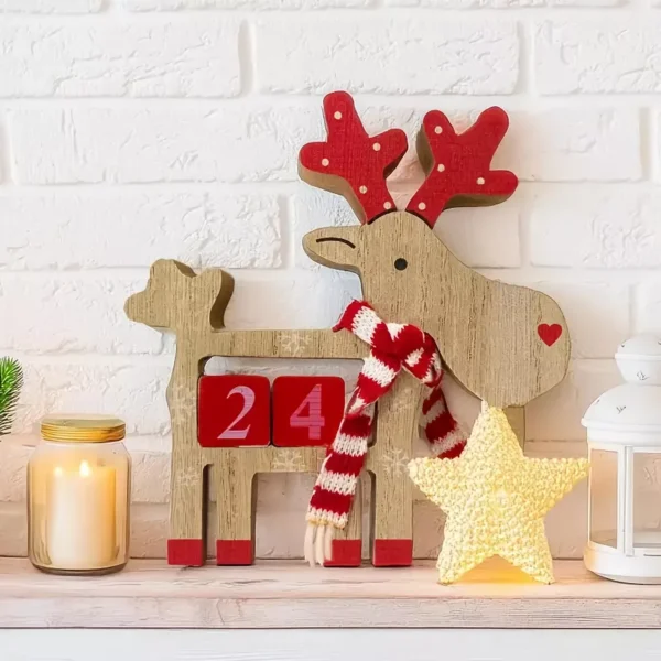 Christmas Wooden Countdown Calendar with Elk Design - Image 5