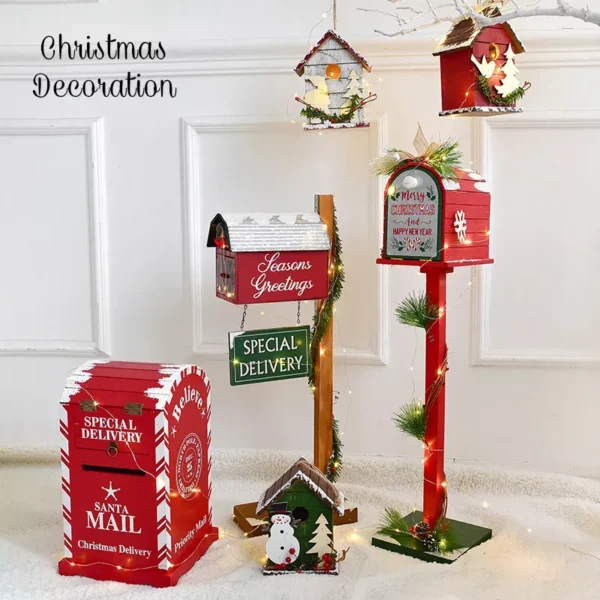 Christmas Wooden House Mailbox & Shovel Decoration - Image 3