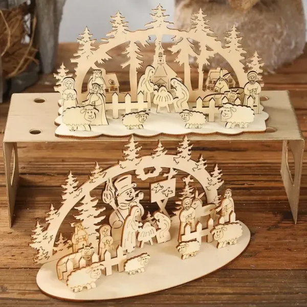 Elegant Wooden Nativity Scene Decoration - Image 2