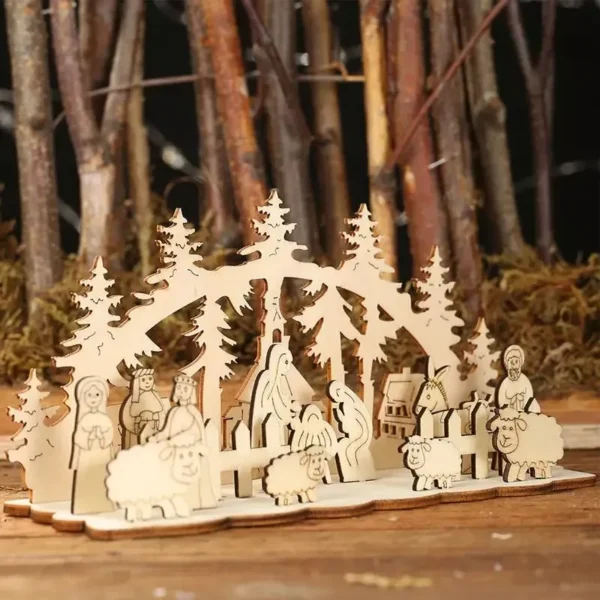 Elegant Wooden Nativity Scene Decoration - Image 4