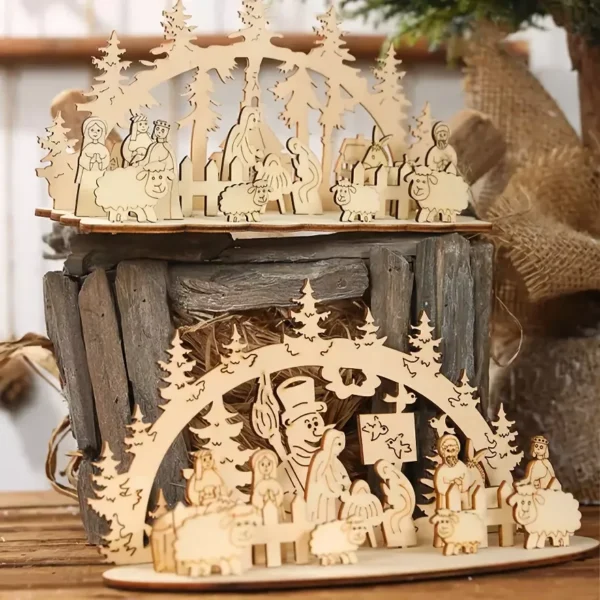 Elegant Wooden Nativity Scene Decoration - Image 3