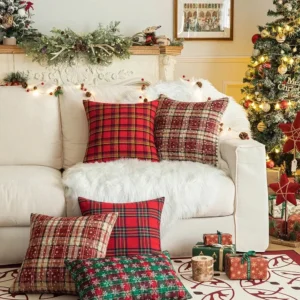 Festive Christmas Plaid Cushion Cover