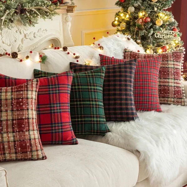 Festive Christmas Plaid Cushion Cover - Image 3