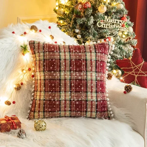 Festive Christmas Plaid Cushion Cover - Image 5