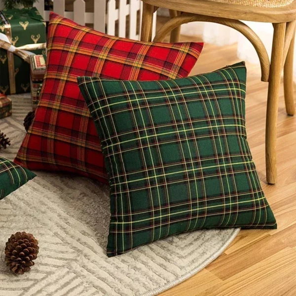 Festive Christmas Plaid Cushion Cover - Image 4