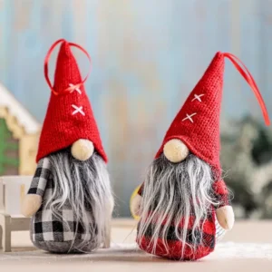 Handmade Plush Christmas Gnomes with Red Buffalo Check for Decor