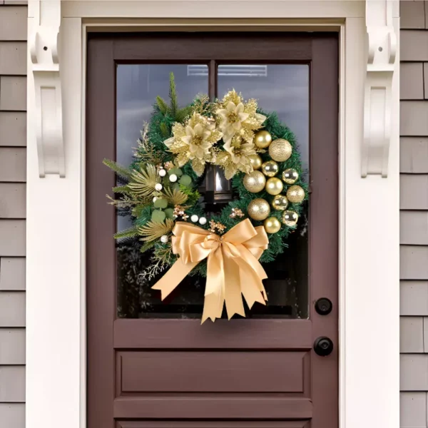 Elegant Gold Ball Flower Christmas Wreath - Image 2