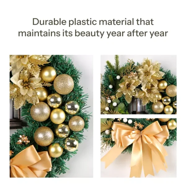 Elegant Gold Ball Flower Christmas Wreath - Image 3