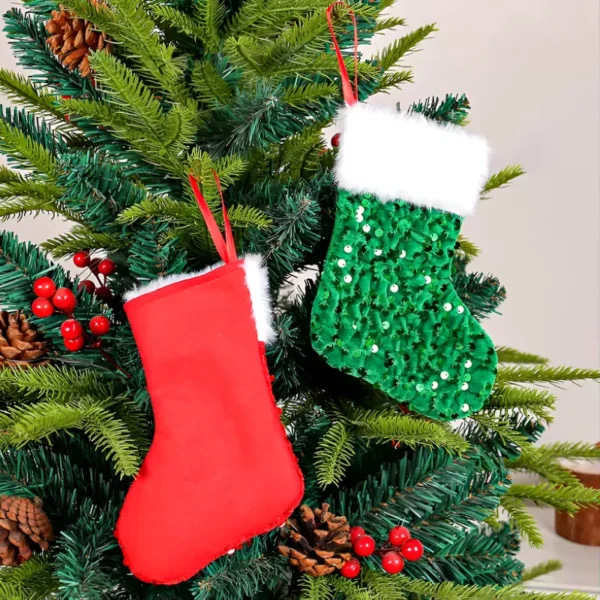 Festive Sequin Christmas Tree Stocking Socks - Image 4