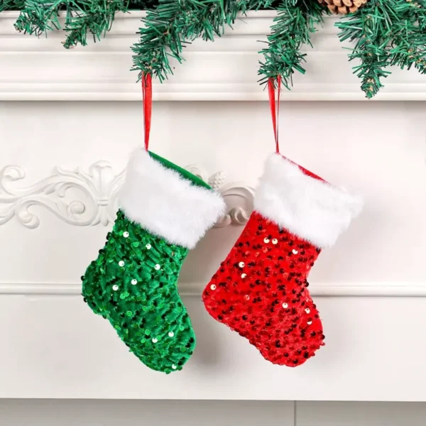 Festive Sequin Christmas Tree Stocking Socks - Image 6