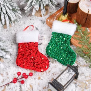 Festive Sequin Christmas Tree Stocking Socks