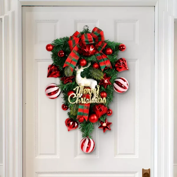 Festive Christmas Wreath with Deer and Red Bow - Image 2